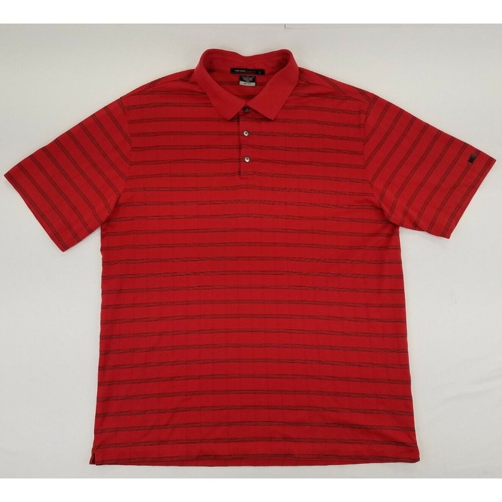 Nike Tiger Woods Collection Men's Size L Golf Polo Shirt Red Black Striped B5
